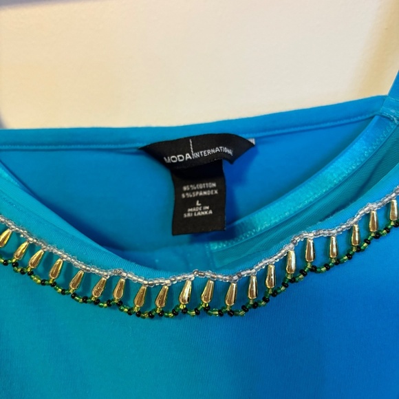 Moda International Y2K 2000s Beaded Neckline Built In Bra Cami Tank Top Blue L - Picture 3 of 6